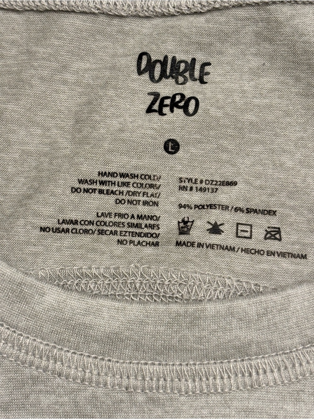 Double Zero Light Gray Sleeveless Tank Top Size Large - Picture 4 of 4